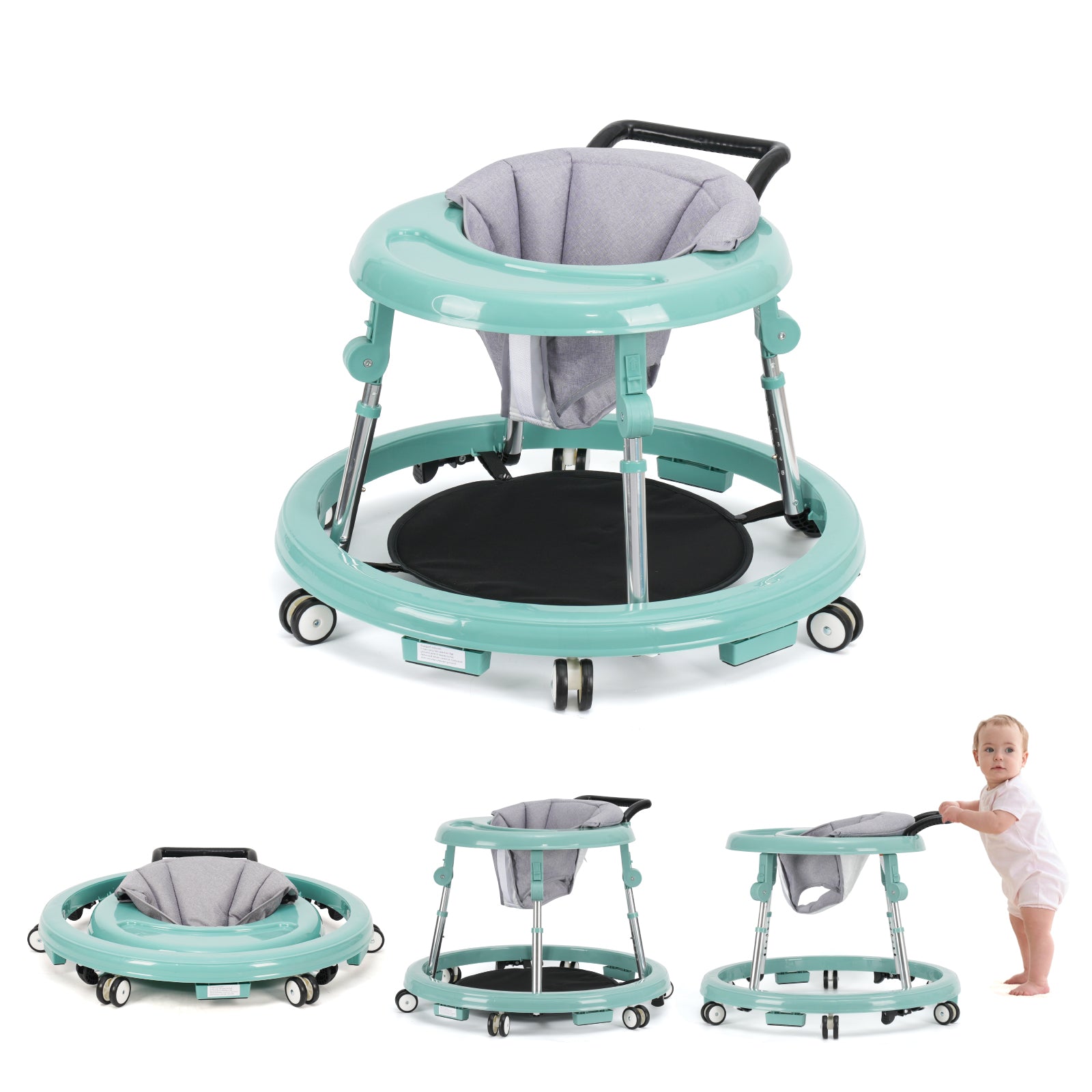 Baby Walker Foldable with 9 Adjustable Heights, Baby Walkers and Activity Center for Girls Boys Babies 7-18 Months, Baby Walker with Wheels Portable Anti-Rollover