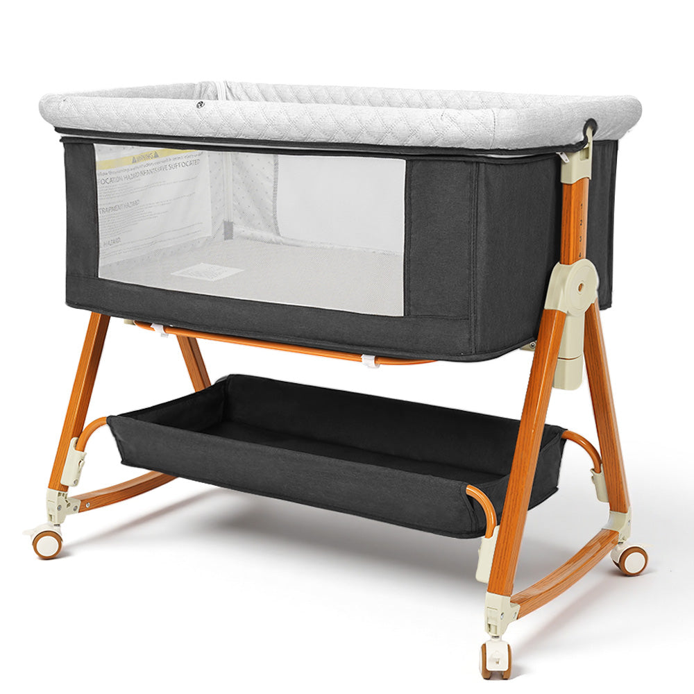 Baby Bassinet Sleeper, 6 Height Adjustable Cribs, Easy to Fold Portable Crib Side Bassinet, Swing Cradle Bed Side Sleeper with Ventilated NetWith Wheels