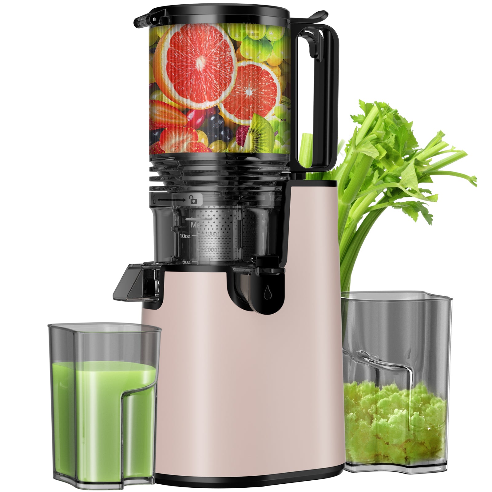 Cold Press Juicer, Juicer Machines with 5.4" Wide Feed Chute for Juice Extractor, Professional Slow Masticating Juicer for Whole Vegetables & Fruits with High Juice Yield, Easy to Clean