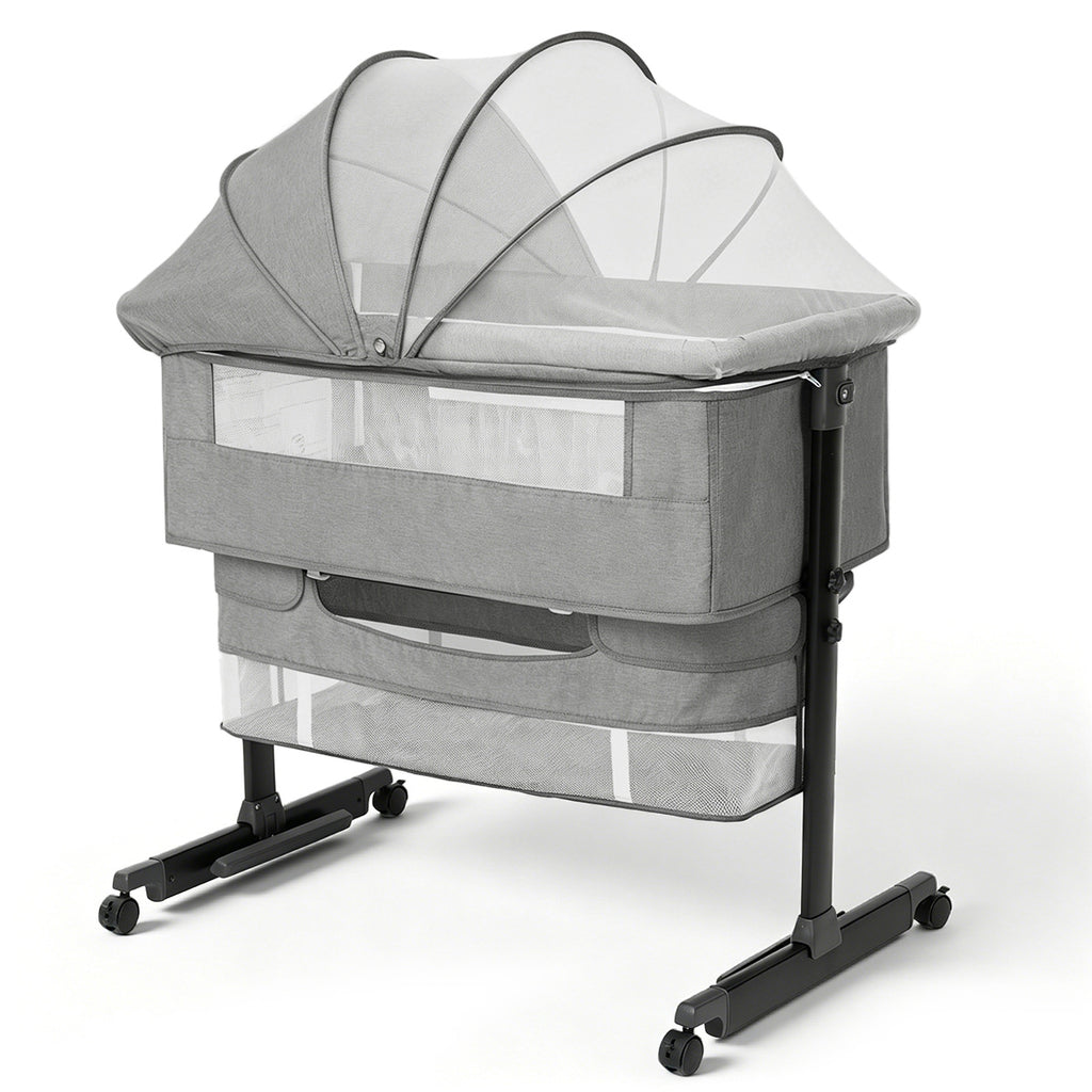 Baby Bassinet, Crib for Infant and Newborn, Bedside Sleeper with Storage Basket and Mosquito Net, Easy to Fold, Height Adjustable, Portable Side Bed Crib