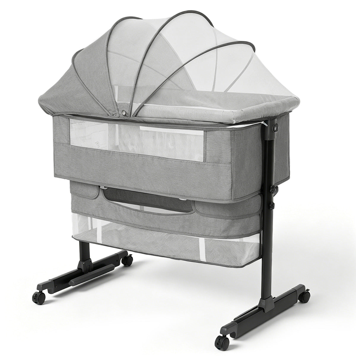 Baby Bassinet, Crib for Infant and Newborn, Bedside Sleeper with Storage Basket and Mosquito Net, Easy to Fold, Height Adjustable, Portable Side Bed Crib