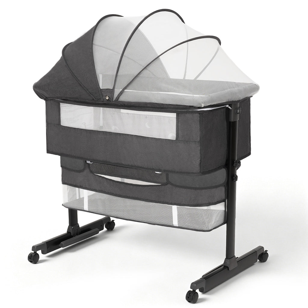 Baby Bassinet, 3 in 1 Bedside Bassinets for Baby, Bassinet Bedside Sleeper with Wheels, Adjustable Height with Rocking Mode, Breathable Mesh, Storage Basket, Easy Assemble & Folding