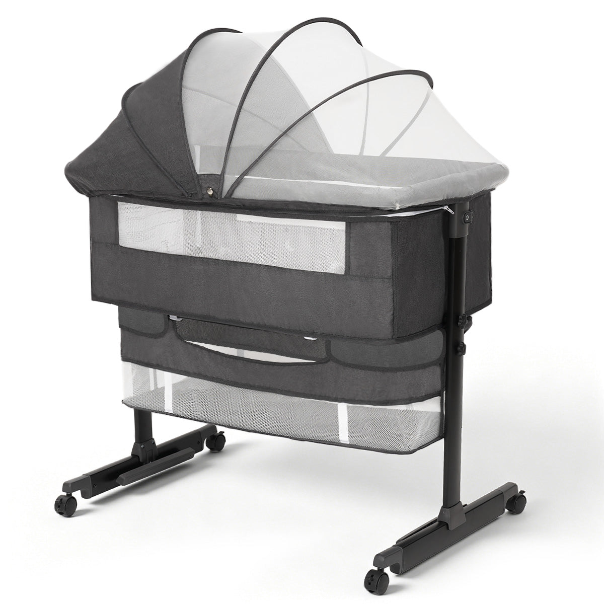 Baby Bassinet, 3 in 1 Bedside Bassinets for Baby, Bassinet Bedside Sleeper with Wheels, Adjustable Height with Rocking Mode, Breathable Mesh, Storage Basket, Easy Assemble & Folding