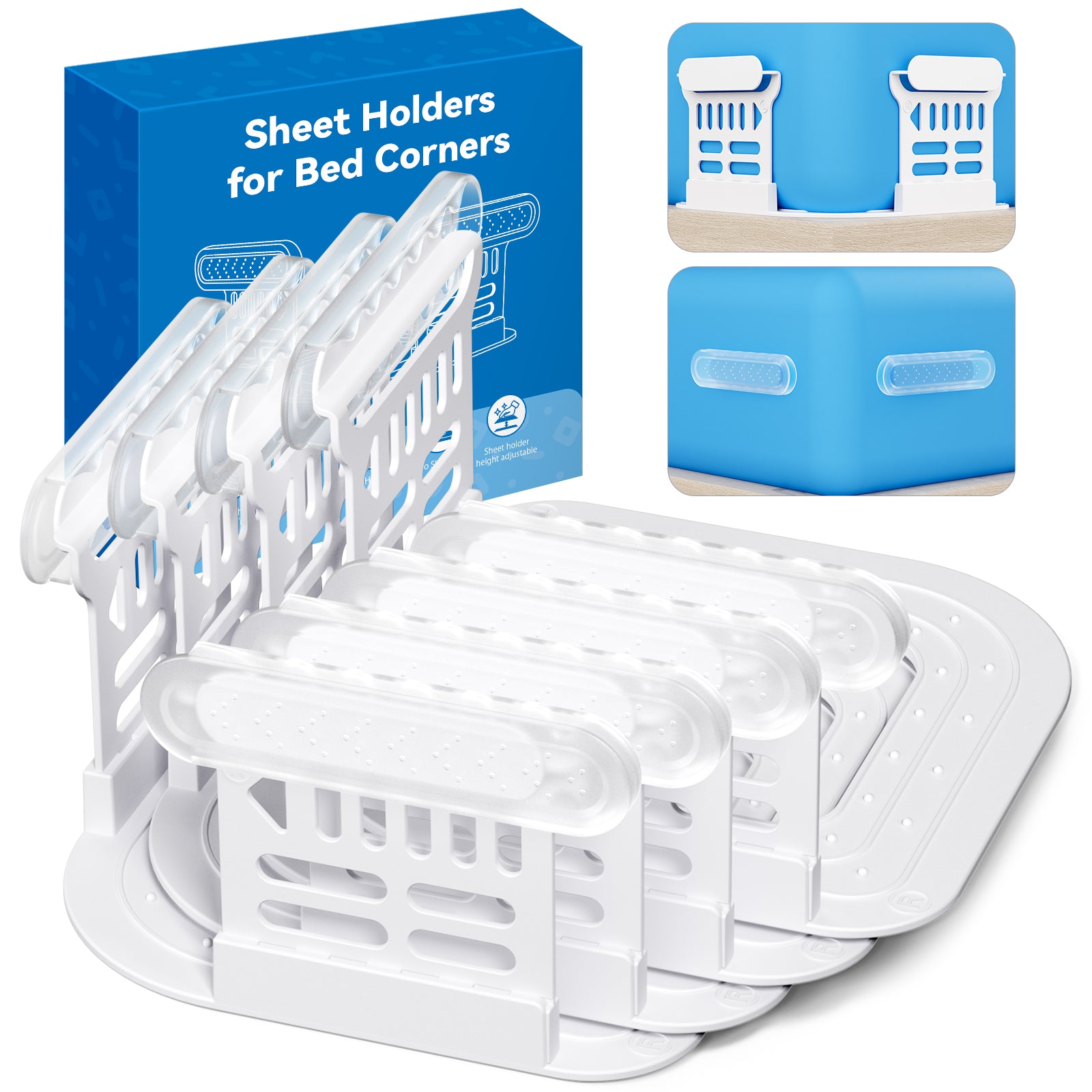 Bed Sheet Holders for Corners, 4Pcs Fitted Sheet Holders Fit All Mattress Sizes