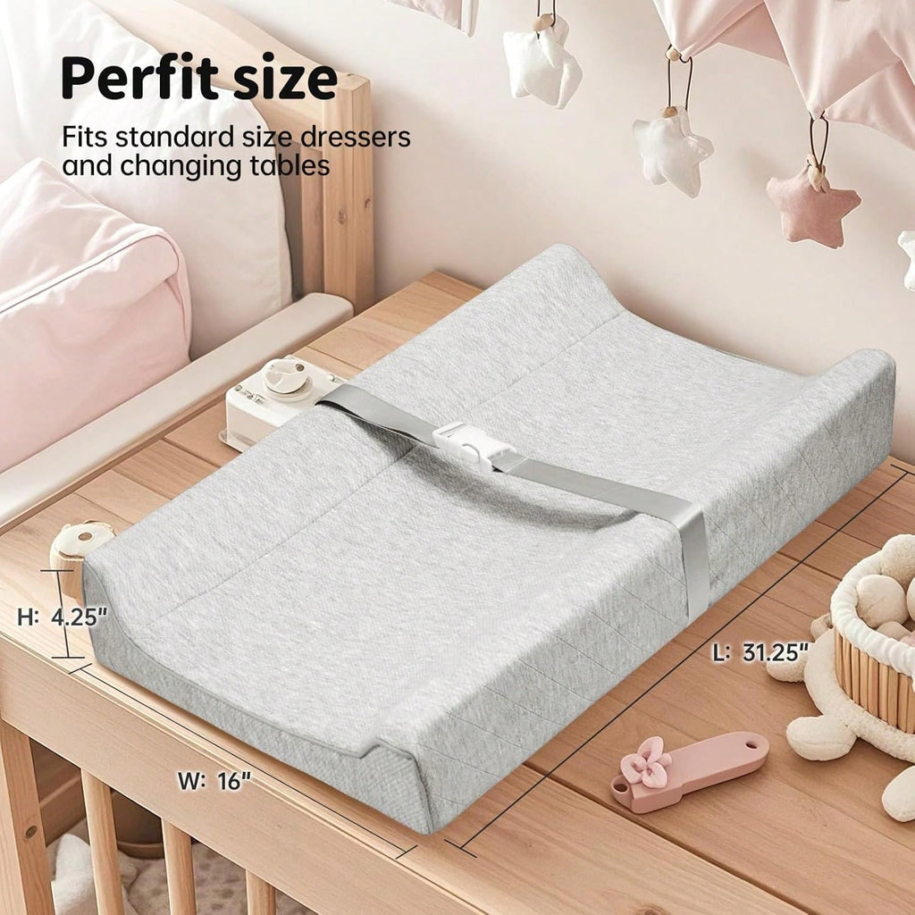 Baby Soft Changing Pad With Washable Cover, Baby Diaper Changing Pads For Dresser Top With Strap,Non Slip Bottom, Topper For Standard Size Infant Diaper Table & Dresser