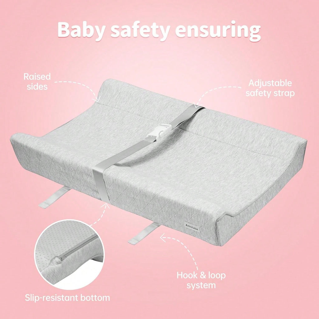Baby Soft Changing Pad With Washable Cover, Baby Diaper Changing Pads For Dresser Top With Strap,Non Slip Bottom, Topper For Standard Size Infant Diaper Table & Dresser