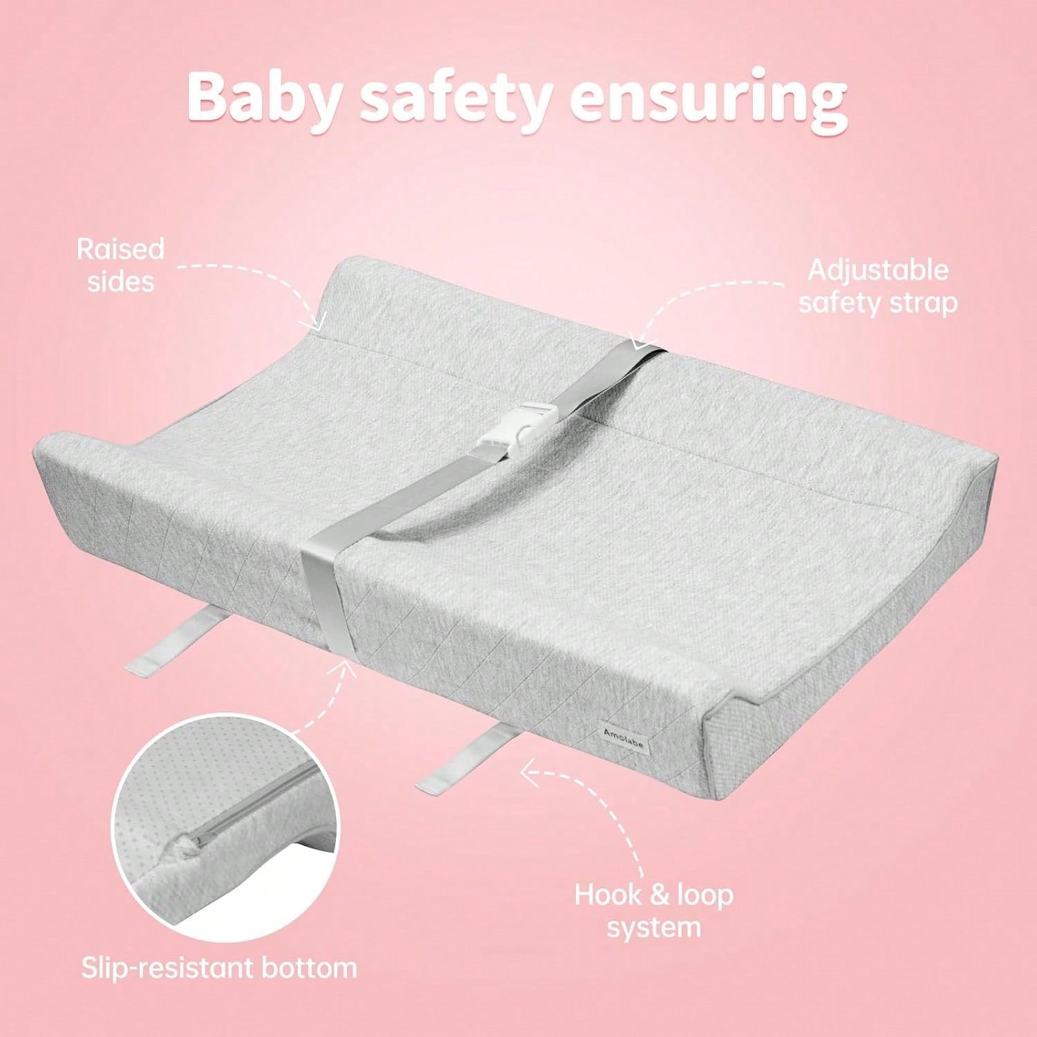 Baby Soft Changing Pad With Washable Cover, Baby Diaper Changing Pads For Dresser Top With Strap,Non Slip Bottom, Topper For Standard Size Infant Diaper Table & Dresser