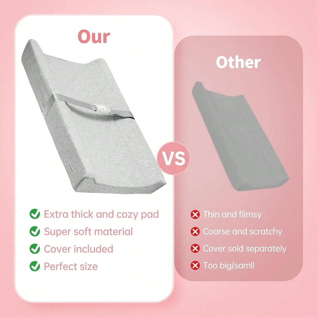 Baby Soft Changing Pad With Washable Cover, Baby Diaper Changing Pads For Dresser Top With Strap,Non Slip Bottom, Topper For Standard Size Infant Diaper Table & Dresser