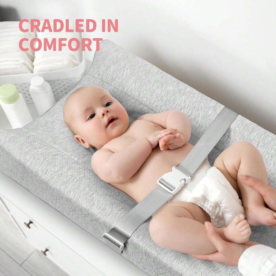 Baby Soft Changing Pad With Washable Cover, Baby Diaper Changing Pads For Dresser Top With Strap,Non Slip Bottom, Topper For Standard Size Infant Diaper Table & Dresser