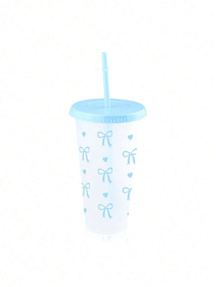 pc/5pcs/10pcs 24oz Pink & Blue Bow Plastic Cups With Lids And Straws, Reusable