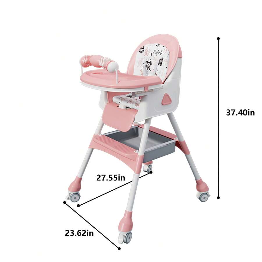 5-In-1 Foldable Baby High Chair With Adjustable Recline, Footrest, PU Cushion & Double Tray, Locking Wheels - Ideal Christmas Gift For Babies & Toddlers