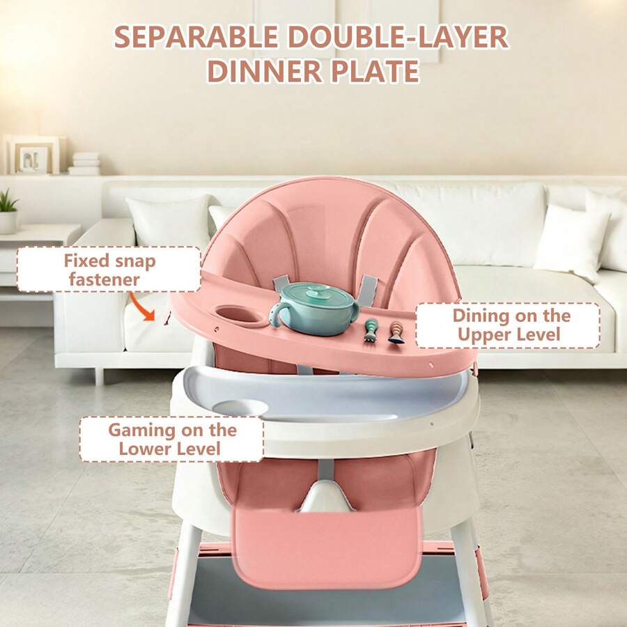 5-In-1 Foldable Baby High Chair With Adjustable Recline, Footrest, PU Cushion & Double Tray, Locking Wheels - Ideal Christmas Gift For Babies & Toddlers