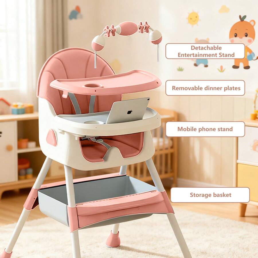 5-In-1 Foldable Baby High Chair With Adjustable Recline, Footrest, PU Cushion & Double Tray, Locking Wheels - Ideal Christmas Gift For Babies & Toddlers