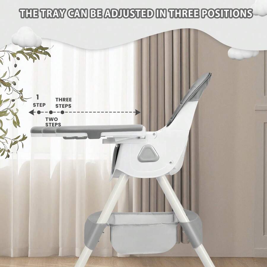 3-in-1 Baby High Chair, Foldable & Portable with Double-Layer Tray, 5-Point Safety and Toy Rack for Babies