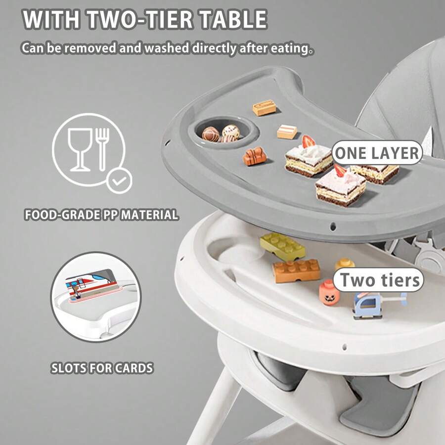3-in-1 Baby High Chair, Foldable & Portable with Double-Layer Tray, 5-Point Safety and Toy Rack for Babies