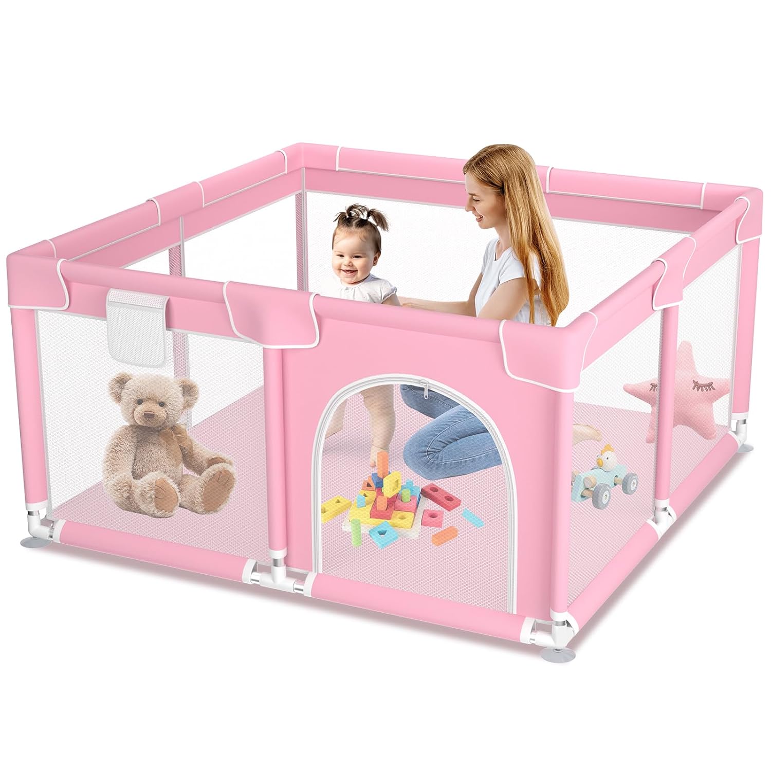 Soft-Padded Baby Playpen With Mat, Sturdy And Safe Playpen With Soft, Breathable Mesh Fabric, Suitable For Indoor And Outdoor Use, Portable And Removable Baby Playpen, Suitable For Infants And Toddlers, Essential For Babies.