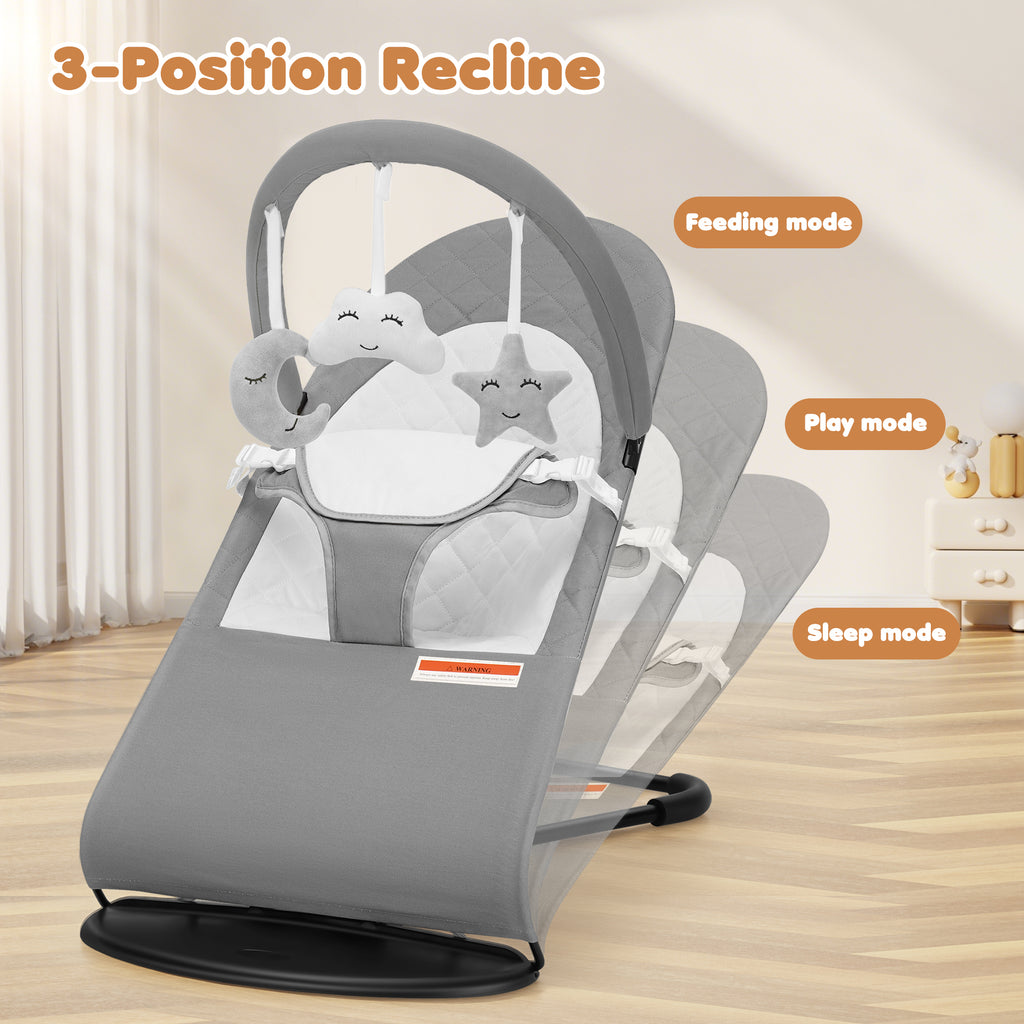 Baby Bouncer, Portable Baby Bouncer Seat for Baby 0-18 Months, 3 Modes with Rocker and Stationary Options, Infant Rocker Chair with Hanging Toys