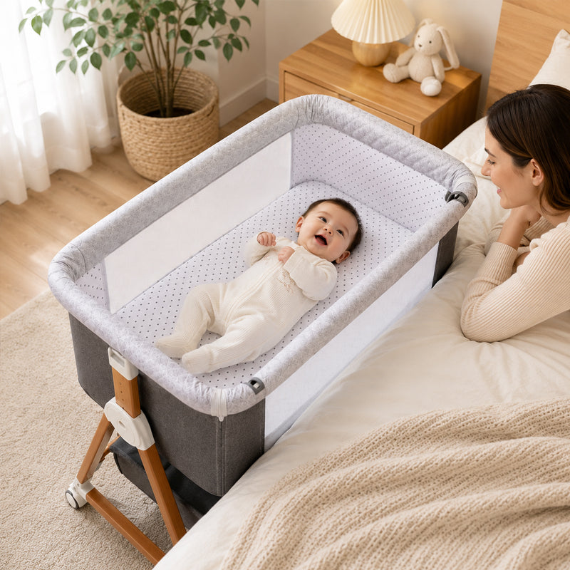 Kmaier Baby Bassinet 3 in 1 Foldable Portable Crib,6 Adjustable Height,with Wheels,Baby Bassinet Rocking-Dark Grey