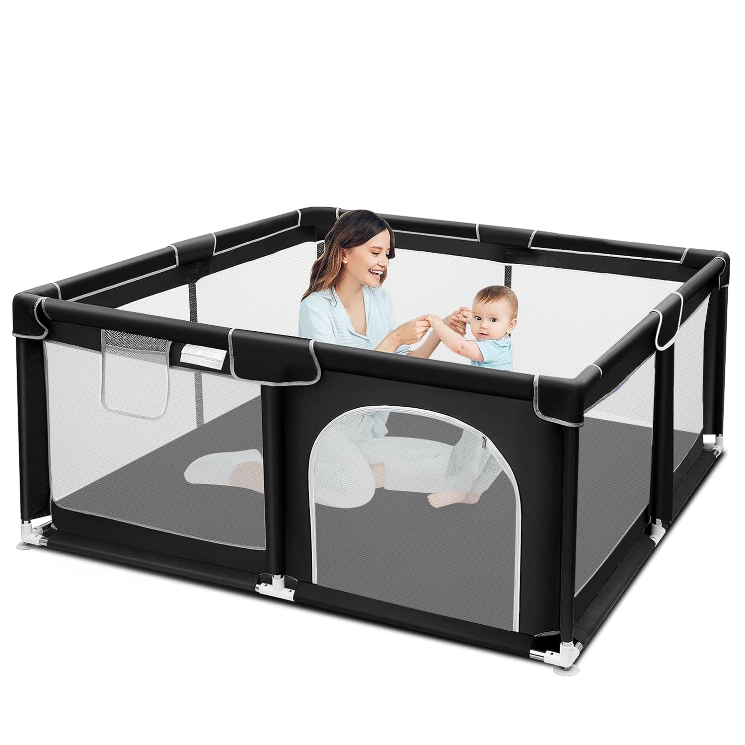 Soft-Padded Baby Playpen With Mat, Sturdy And Safe Playpen With Soft, Breathable Mesh Fabric, Suitable For Indoor And Outdoor Use, Portable And Removable Baby Playpen, Suitable For Infants And Toddlers, Essential For Babies.