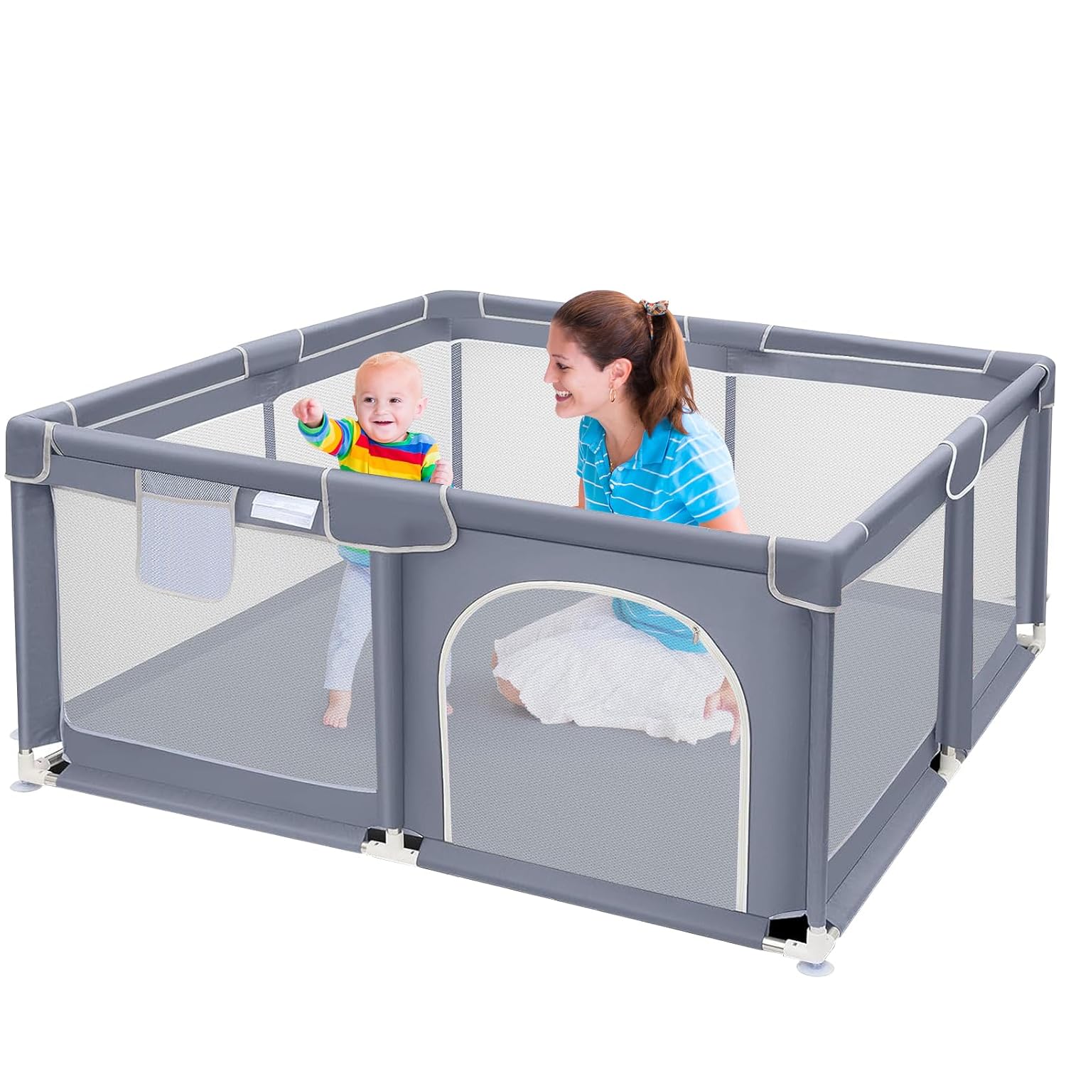 Soft-Padded Baby Playpen With Mat, Sturdy And Safe Playpen With Soft, Breathable Mesh Fabric, Suitable For Indoor And Outdoor Use, Portable And Removable Baby Playpen, Suitable For Infants And Toddlers, Essential For Babies.