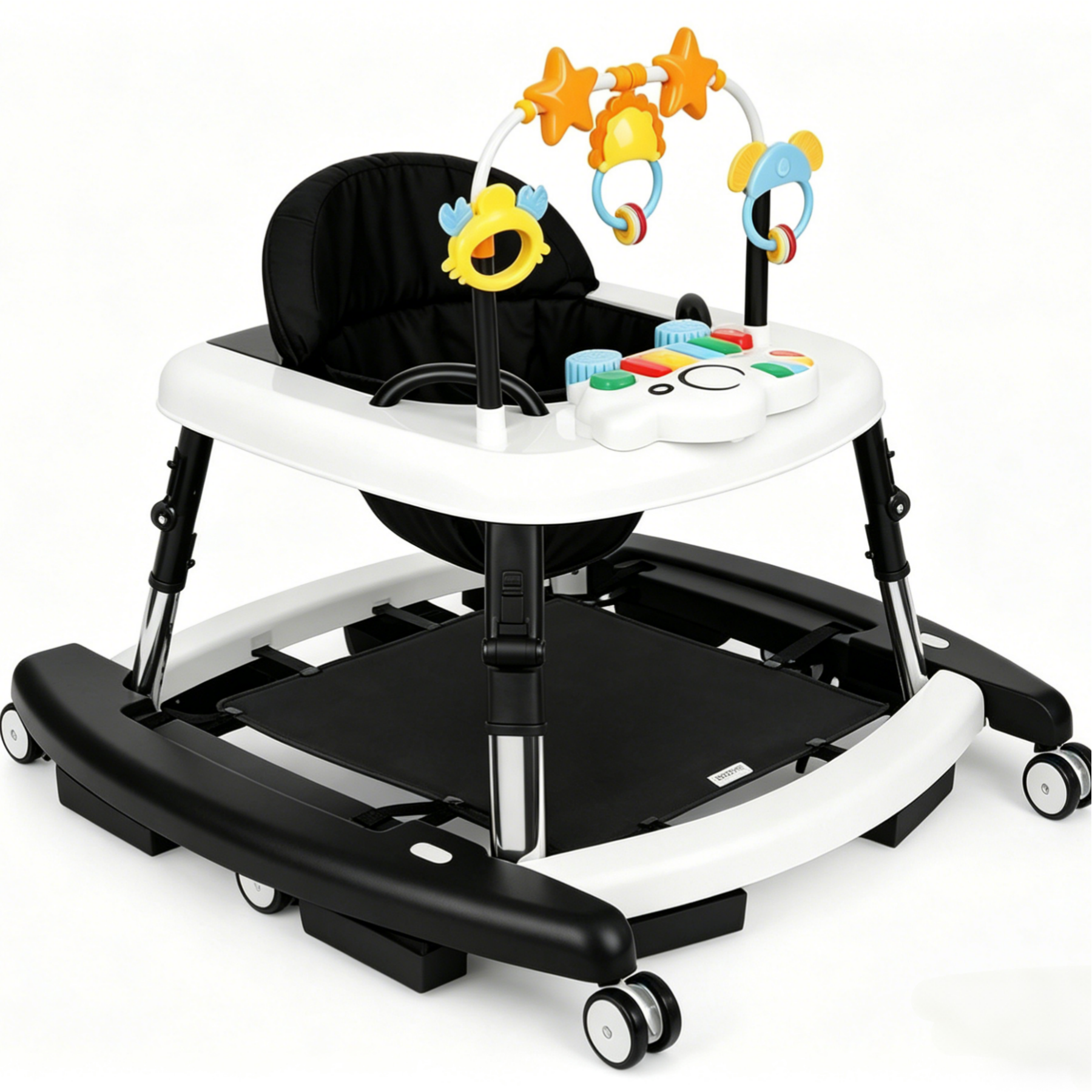 5-in-1 Music and Lights Baby Walker Foldable with 5 Adjustable Heights, Baby Walker with Wheels and Bouncer Combo Portable, Infant Toddler Walker for Baby Boy Girls 6-18 Months
