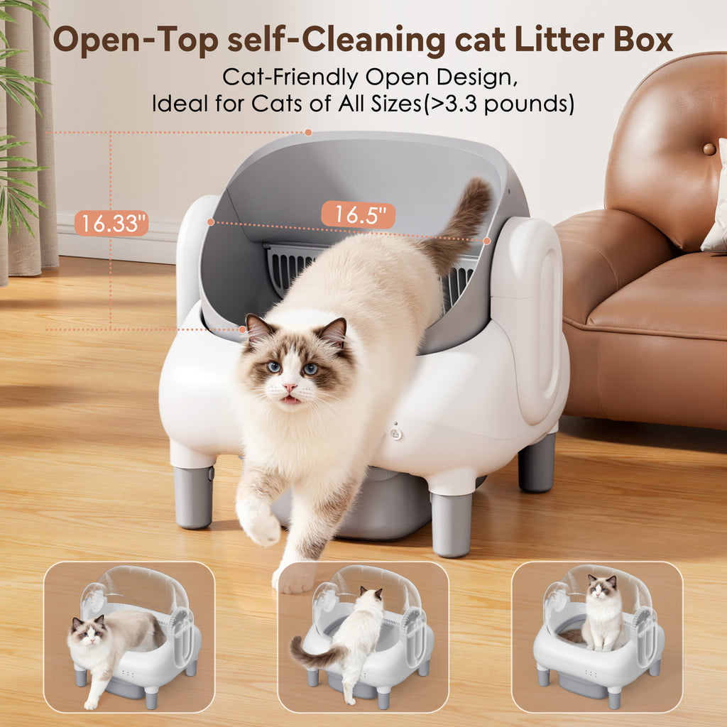 Cumrige E Self Cleaning Litter Box,Large Capacity Automatic Cat Litter Box Self Cleaning for Multiple Cats with App Control and Safety Protection,2 Roll Litter Bags,White