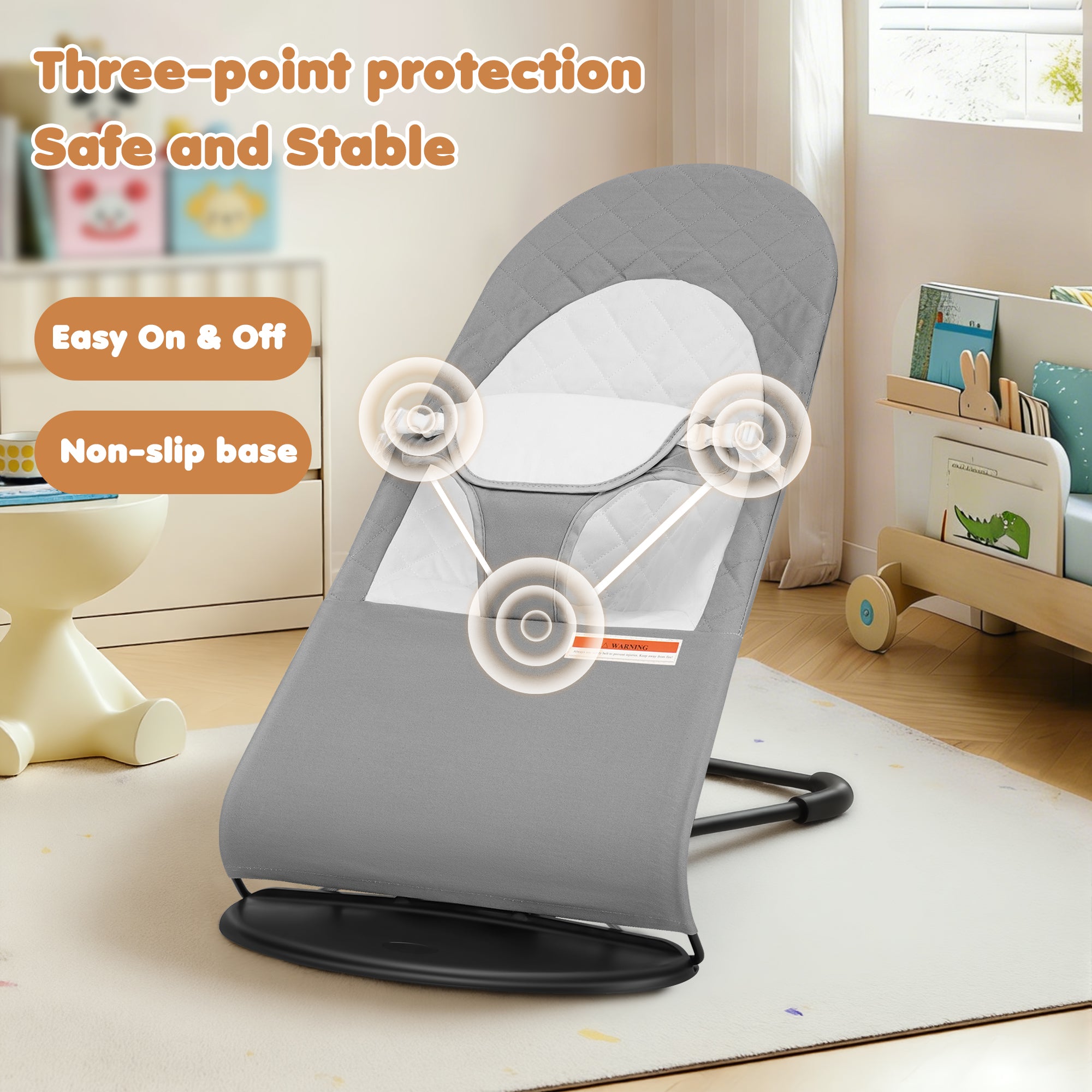 Baby Bouncer, Portable Baby Bouncer Seat for Baby 0-18 Months, 3 Modes with Rocker and Stationary Options, Infant Rocker Chair with Hanging Toys