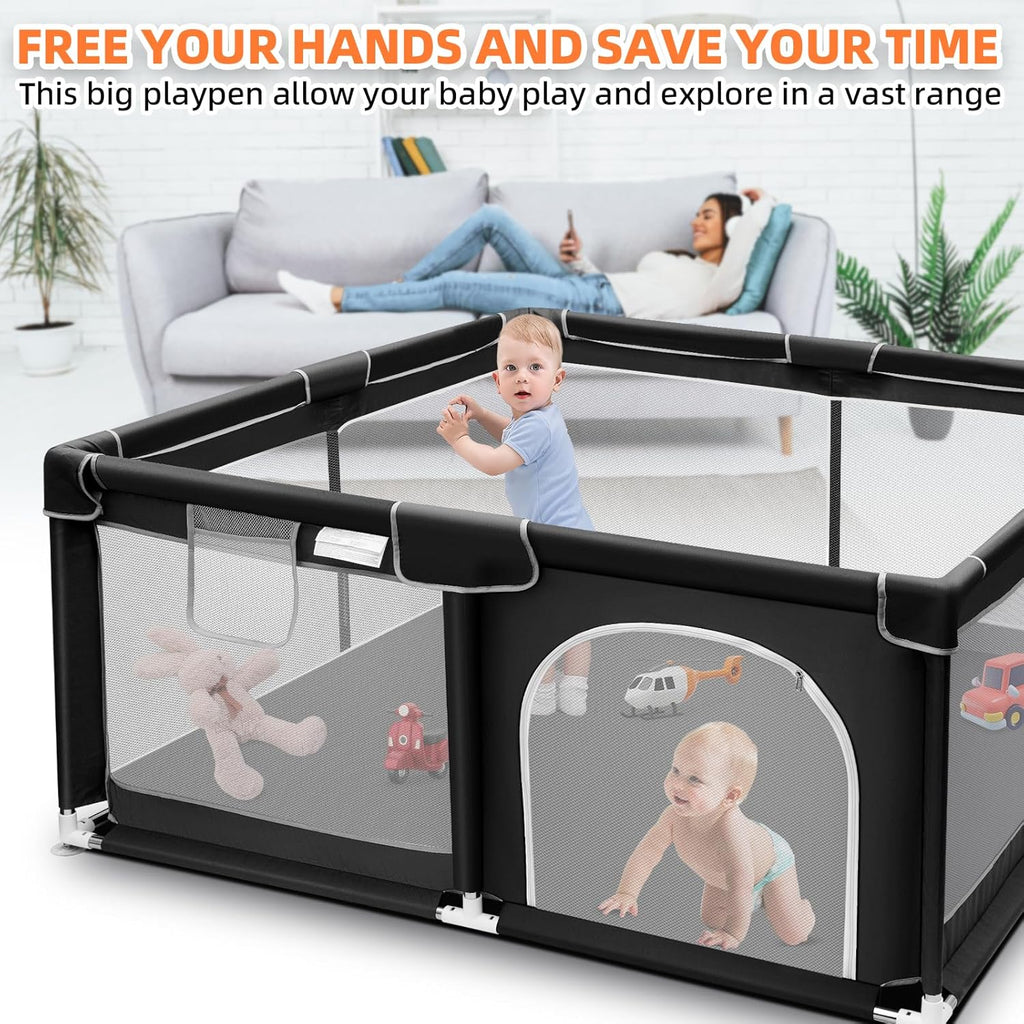 Soft-Padded Baby Playpen With Mat, Sturdy And Safe Playpen With Soft, Breathable Mesh Fabric, Suitable For Indoor And Outdoor Use, Portable And Removable Baby Playpen, Suitable For Infants And Toddlers, Essential For Babies.