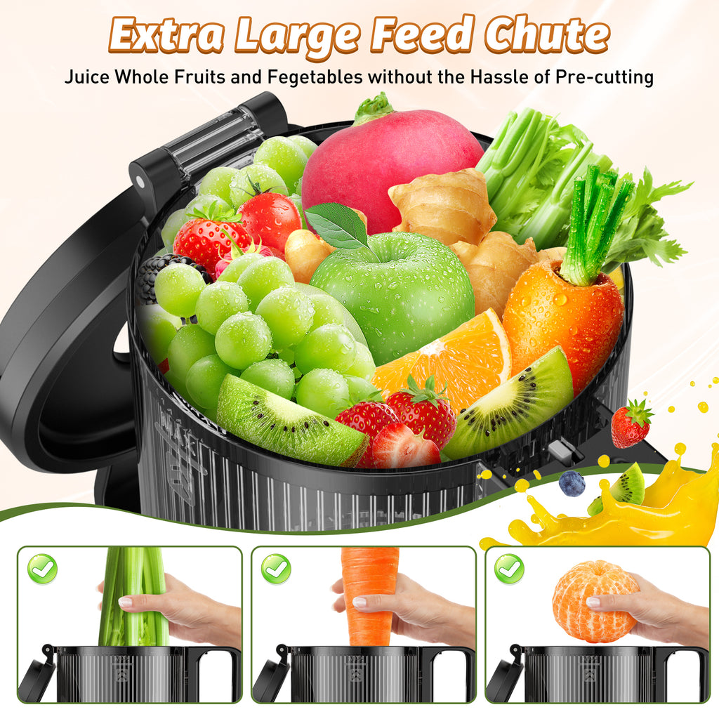 Cold Press Juicer, Juicer Machines with 5.4" Wide Feed Chute for Juice Extractor, Professional Slow Masticating Juicer for Whole Vegetables & Fruits with High Juice Yield, Easy to Clean