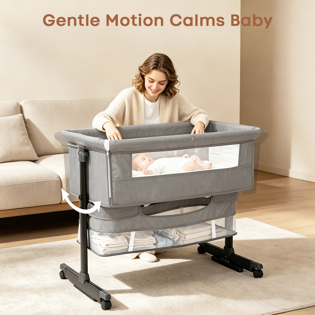 Baby Bassinet, Crib for Infant and Newborn, Bedside Sleeper with Storage Basket and Mosquito Net, Easy to Fold, Height Adjustable, Portable Side Bed Crib
