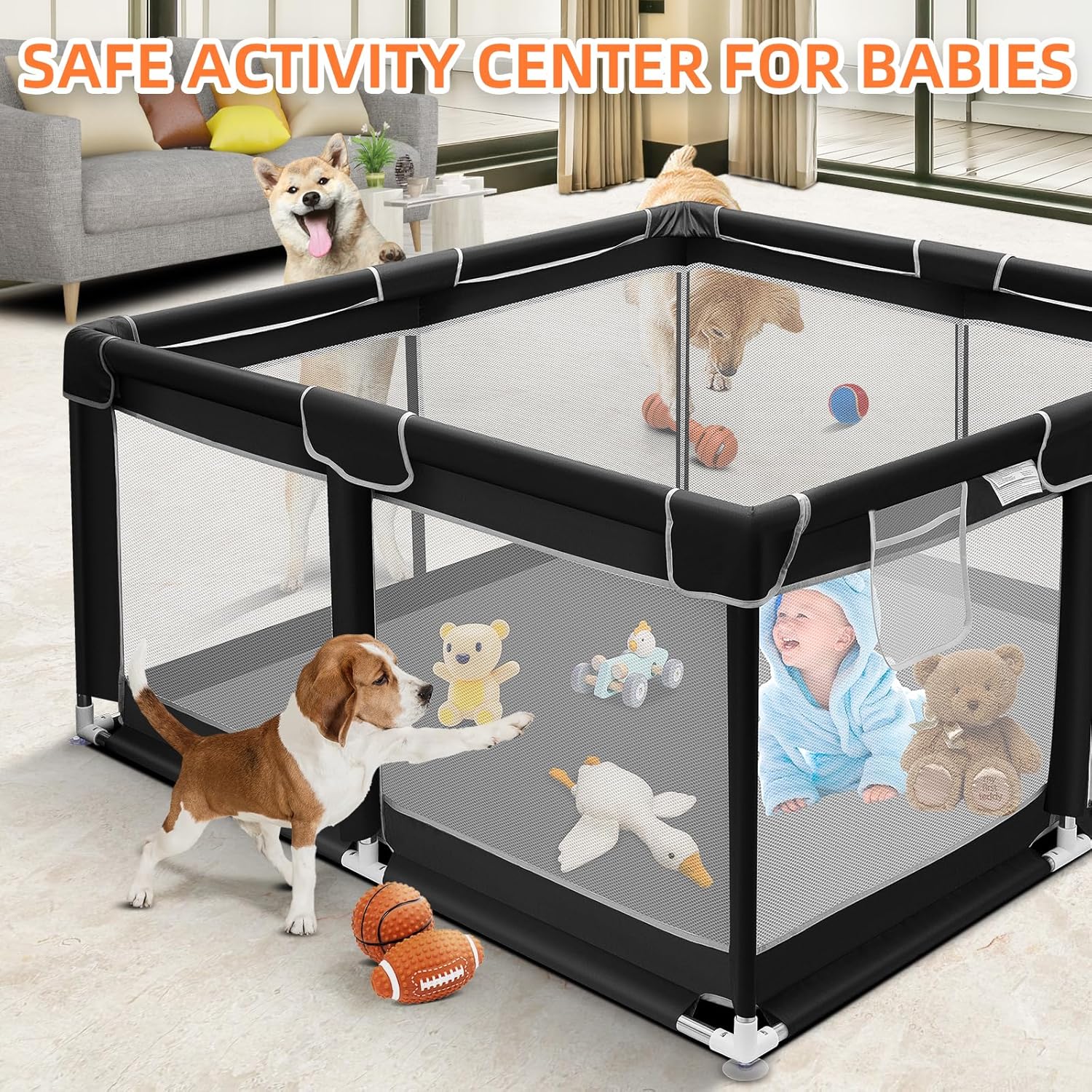Soft-Padded Baby Playpen With Mat, Sturdy And Safe Playpen With Soft, Breathable Mesh Fabric, Suitable For Indoor And Outdoor Use, Portable And Removable Baby Playpen, Suitable For Infants And Toddlers, Essential For Babies.