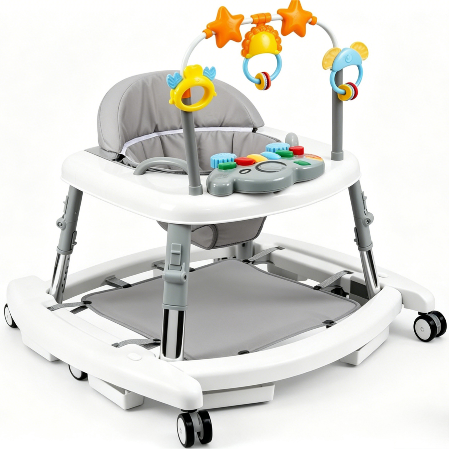 5-in-1 Music and Lights Baby Walker Foldable with 5 Adjustable Heights, Baby Walker with Wheels and Bouncer Combo Portable, Infant Toddler Walker for Baby Boy Girls 6-18 Months