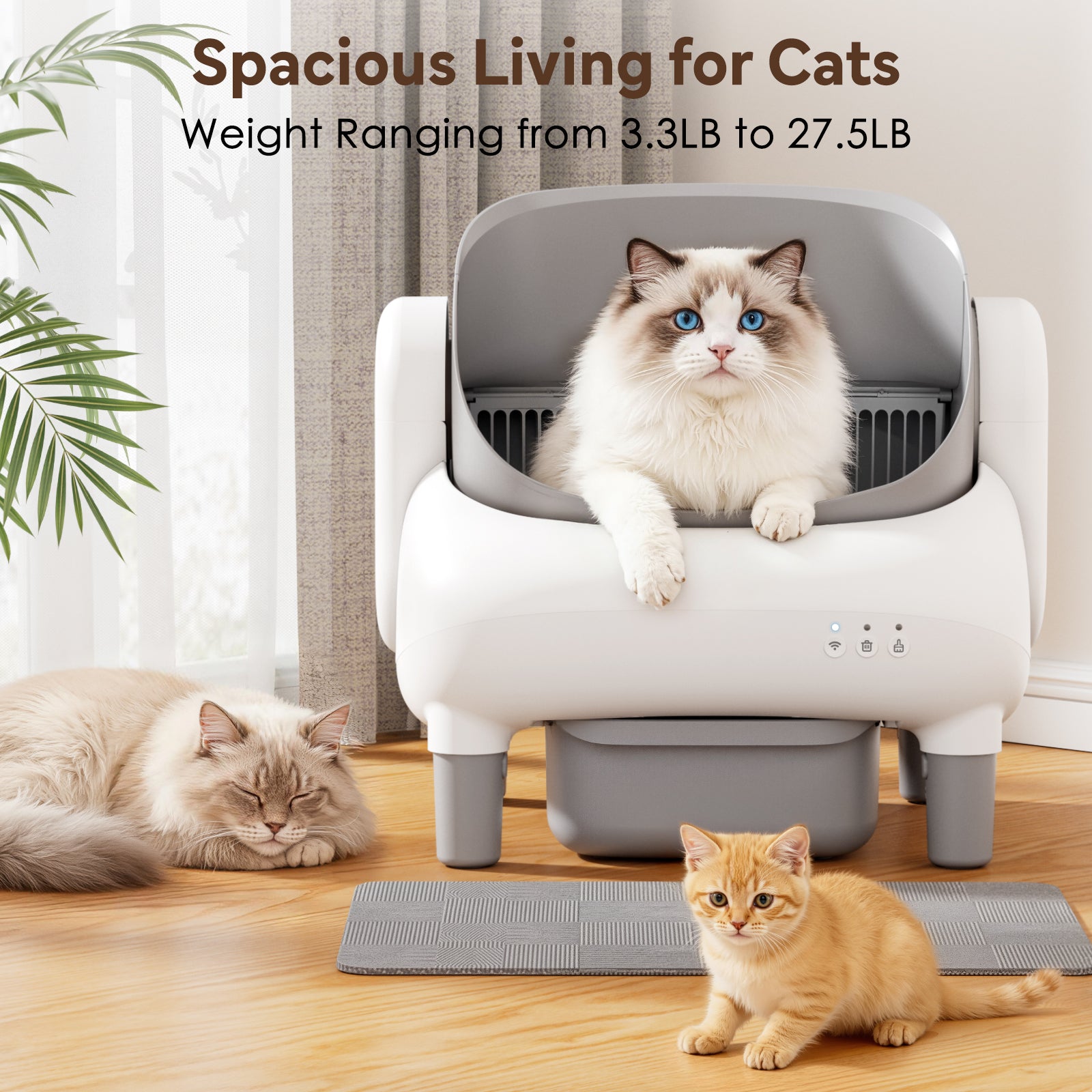 Cumrige E Self Cleaning Litter Box,Large Capacity Automatic Cat Litter Box Self Cleaning for Multiple Cats with App Control and Safety Protection,2 Roll Litter Bags,White