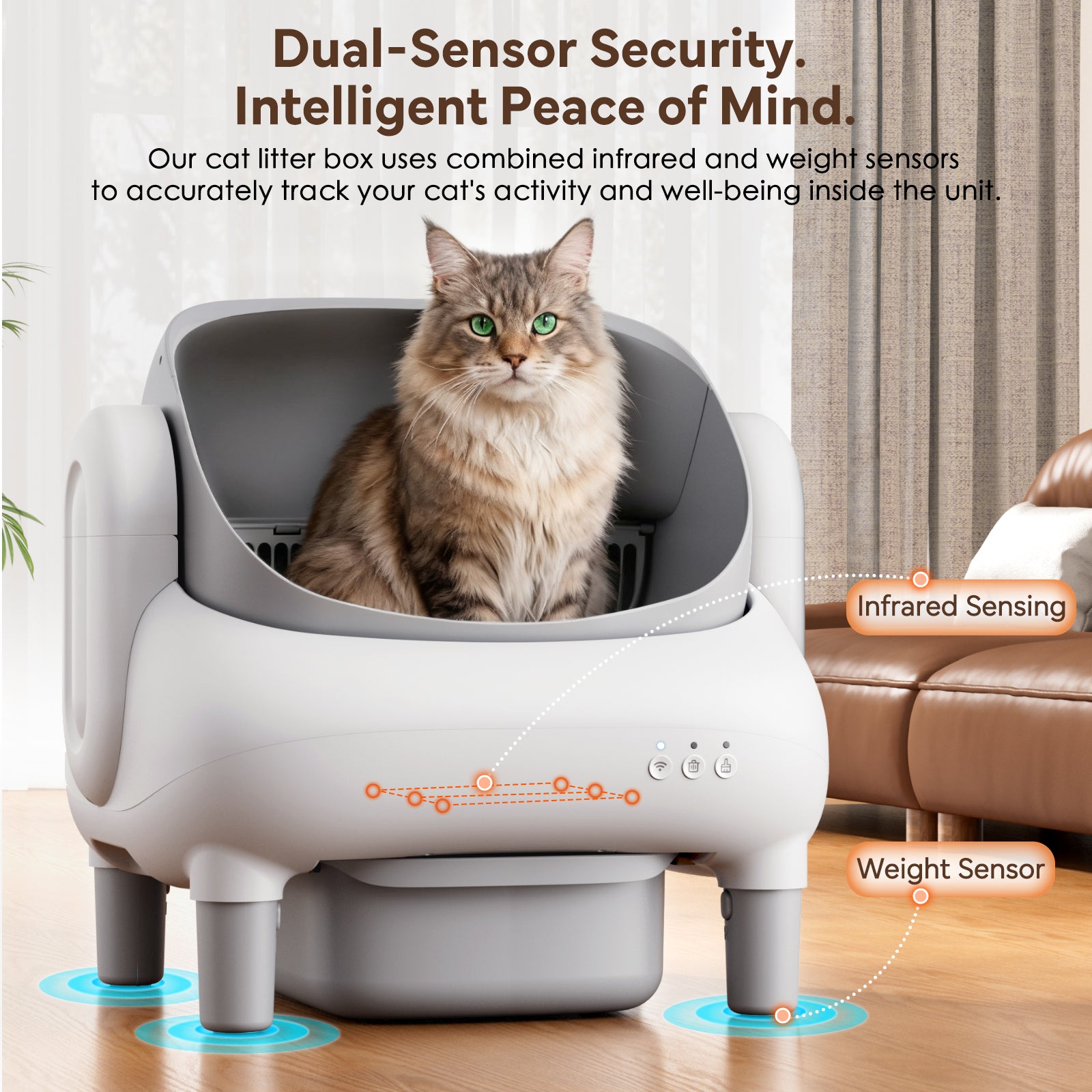 Cumrige E Self Cleaning Litter Box,Large Capacity Automatic Cat Litter Box Self Cleaning for Multiple Cats with App Control and Safety Protection,2 Roll Litter Bags,White