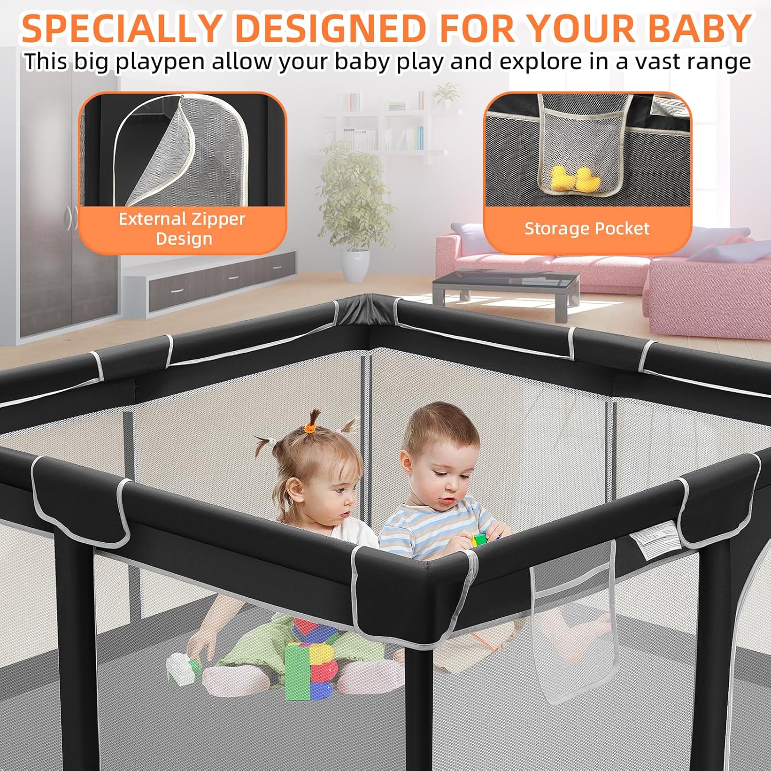 Soft-Padded Baby Playpen With Mat, Sturdy And Safe Playpen With Soft, Breathable Mesh Fabric, Suitable For Indoor And Outdoor Use, Portable And Removable Baby Playpen, Suitable For Infants And Toddlers, Essential For Babies.
