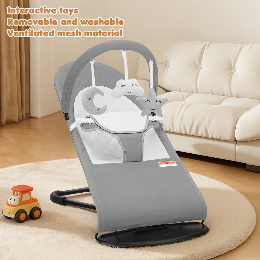 Baby Bouncer, Portable Baby Bouncer Seat for Baby 0-18 Months, 3 Modes with Rocker and Stationary Options, Infant Rocker Chair with Hanging Toys