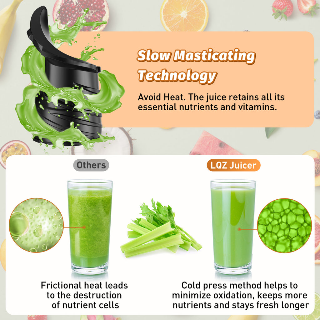 Cold Press Juicer, Juicer Machines with 5.4" Wide Feed Chute for Juice Extractor, Professional Slow Masticating Juicer for Whole Vegetables & Fruits with High Juice Yield, Easy to Clean