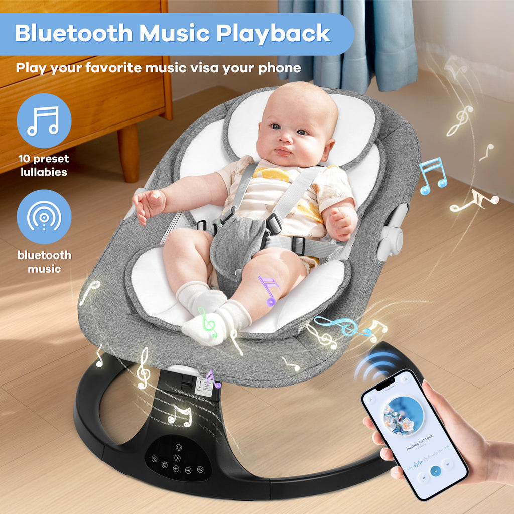 Baby Electric Bassinet, Baby Rocker, 5 Speed And 10 Lullabies, Baby Bouncer,Adapter And Battery Powered, For Indoor And Outdoor Use, Remote Control