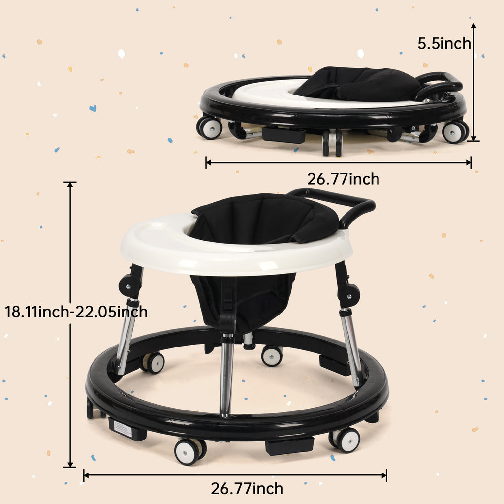 Foldable Baby Walker with Adjustable Height and Wheels, Portable Anti-Rollover Design