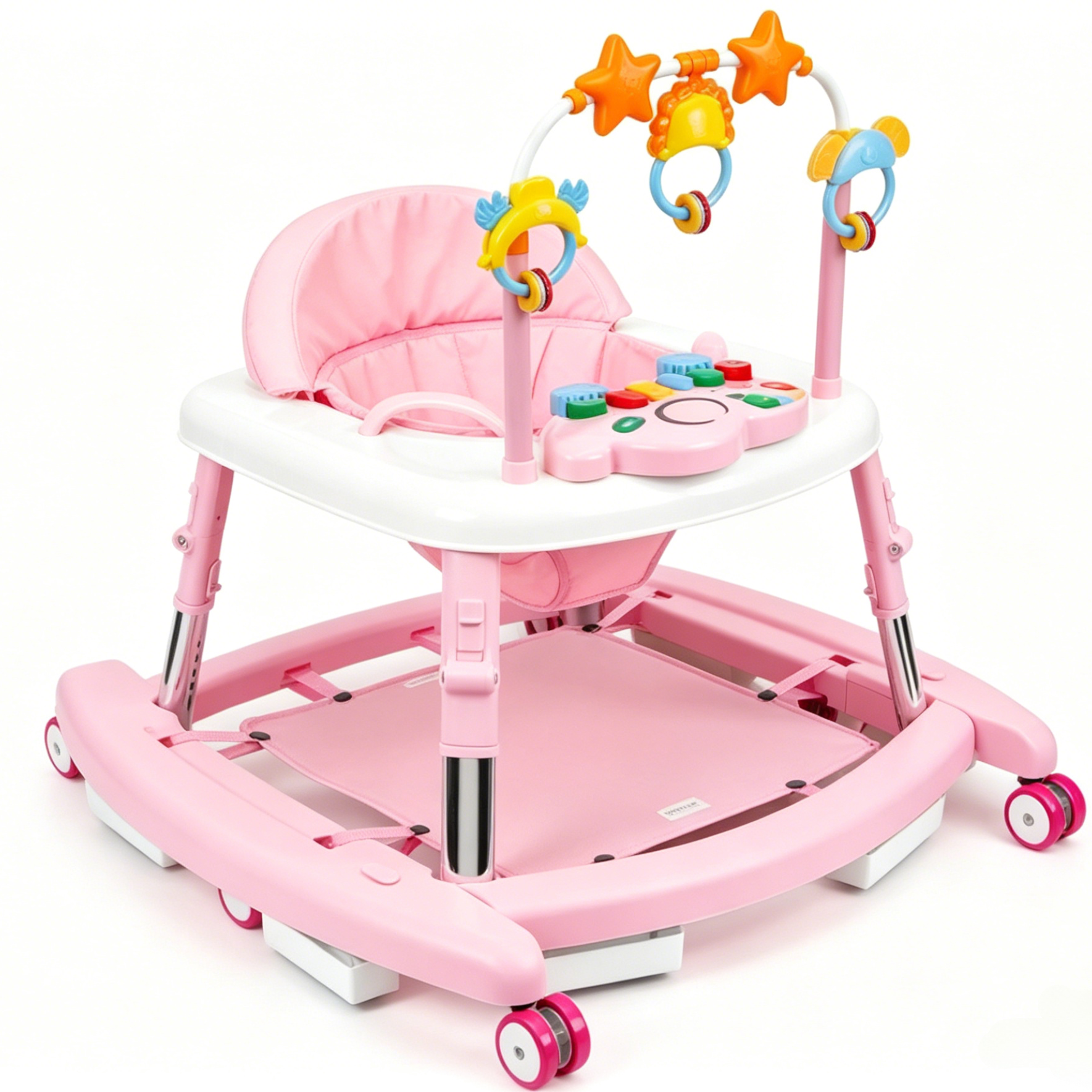 5-in-1 Music and Lights Baby Walker Foldable with 5 Adjustable Heights, Baby Walker with Wheels and Bouncer Combo Portable, Infant Toddler Walker for Baby Boy Girls 6-18 Months