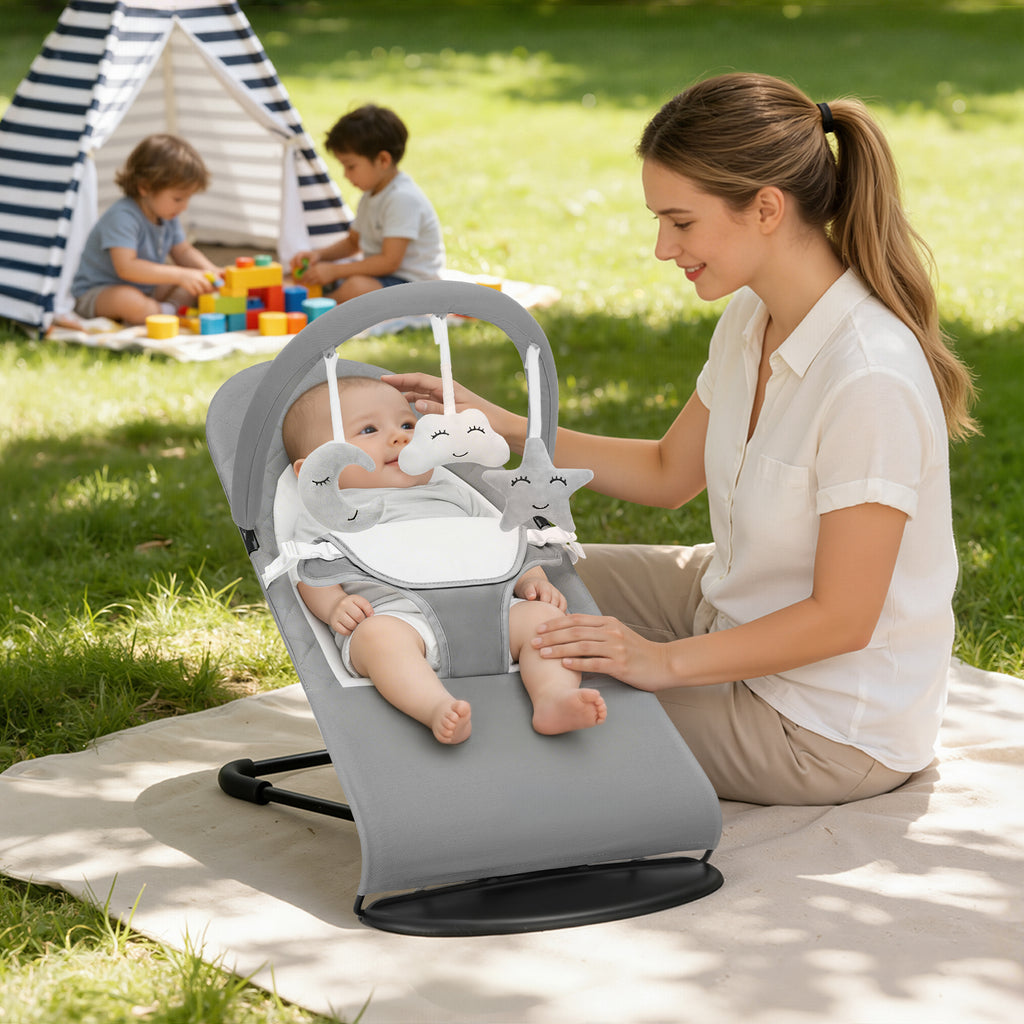 Baby Bouncer, Portable Baby Bouncer Seat for Baby 0-18 Months, 3 Modes with Rocker and Stationary Options, Infant Rocker Chair with Hanging Toys