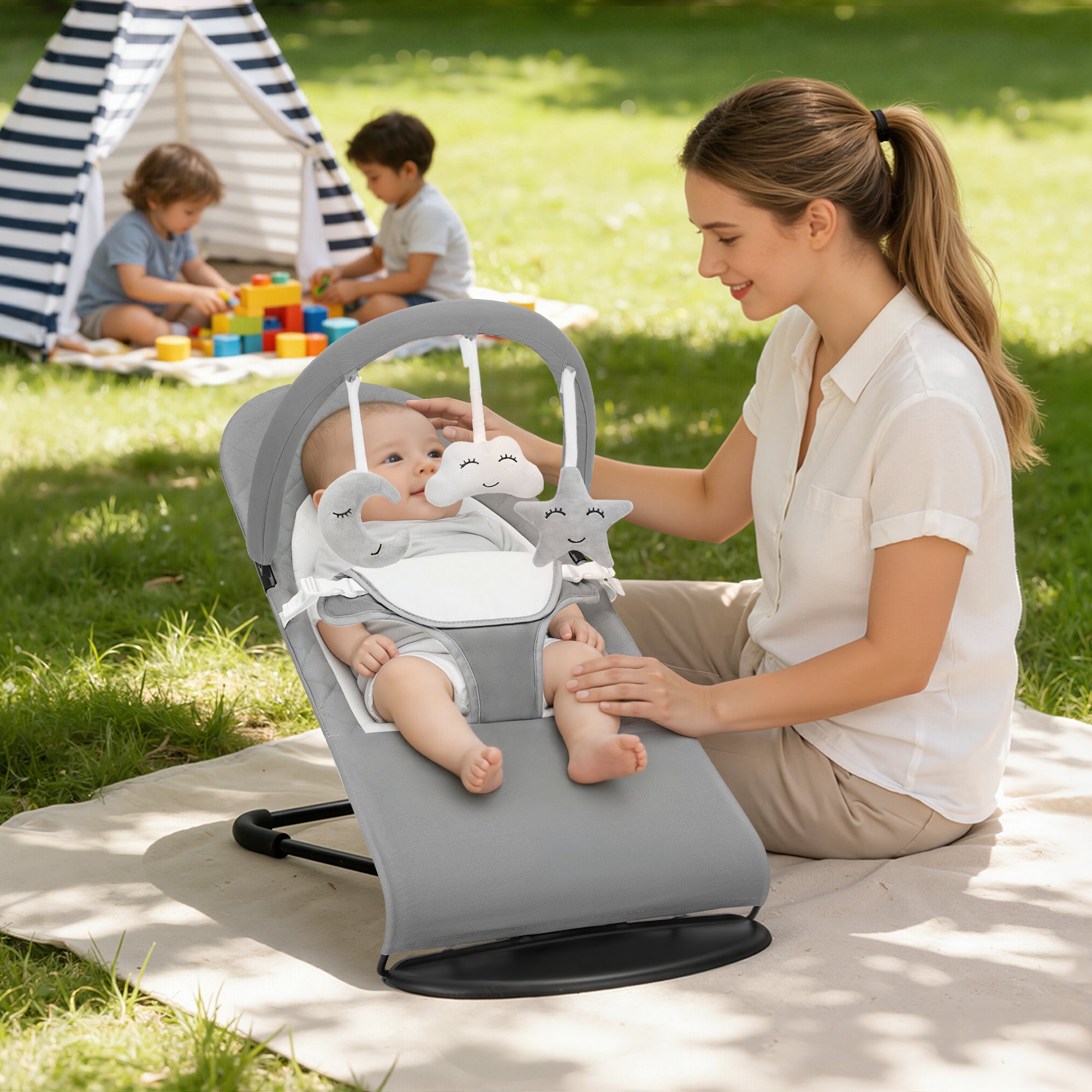 Baby Bouncer, Portable Baby Bouncer Seat for Baby 0-18 Months, 3 Modes with Rocker and Stationary Options, Infant Rocker Chair with Hanging Toys