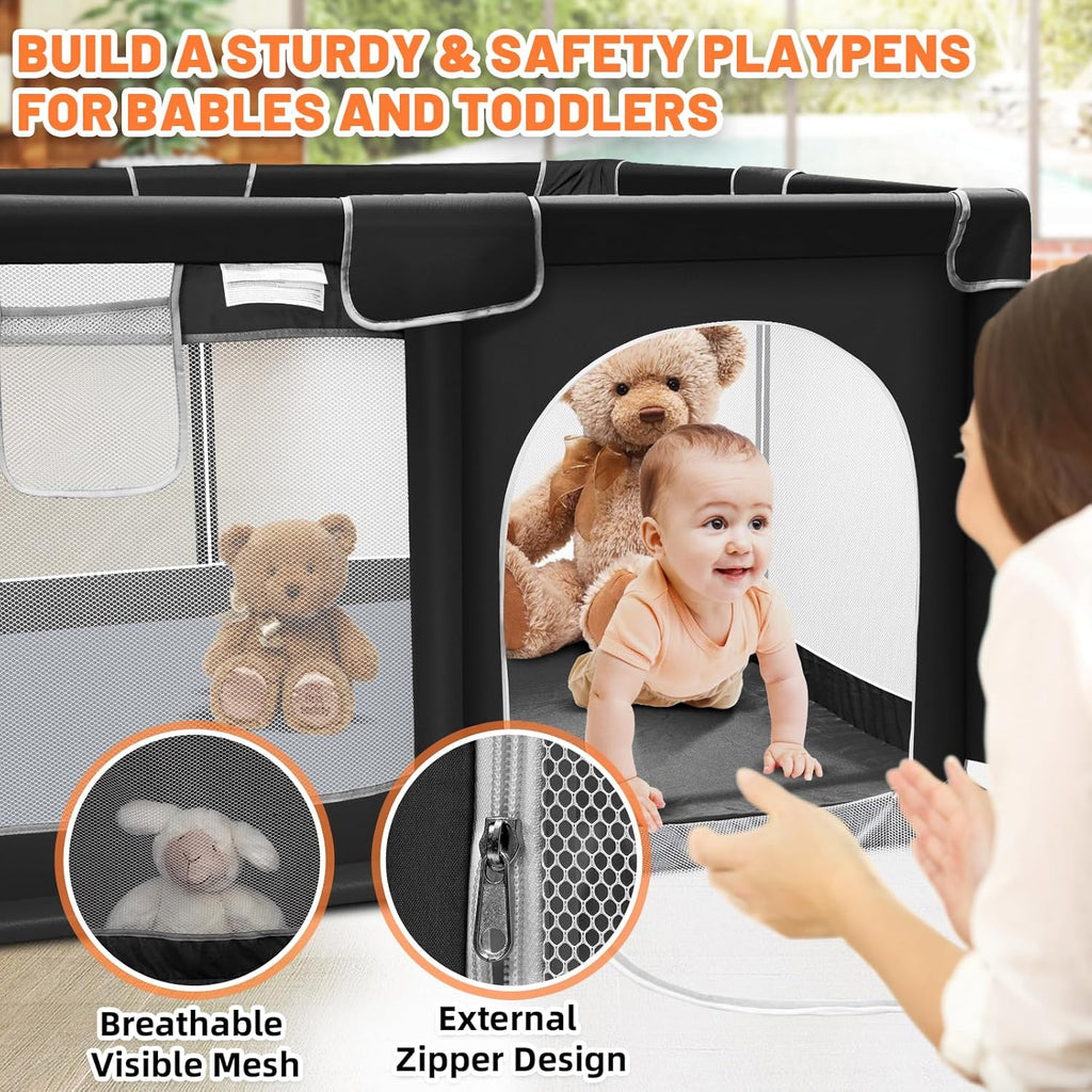 Soft-Padded Baby Playpen With Mat, Sturdy And Safe Playpen With Soft, Breathable Mesh Fabric, Suitable For Indoor And Outdoor Use, Portable And Removable Baby Playpen, Suitable For Infants And Toddlers, Essential For Babies.