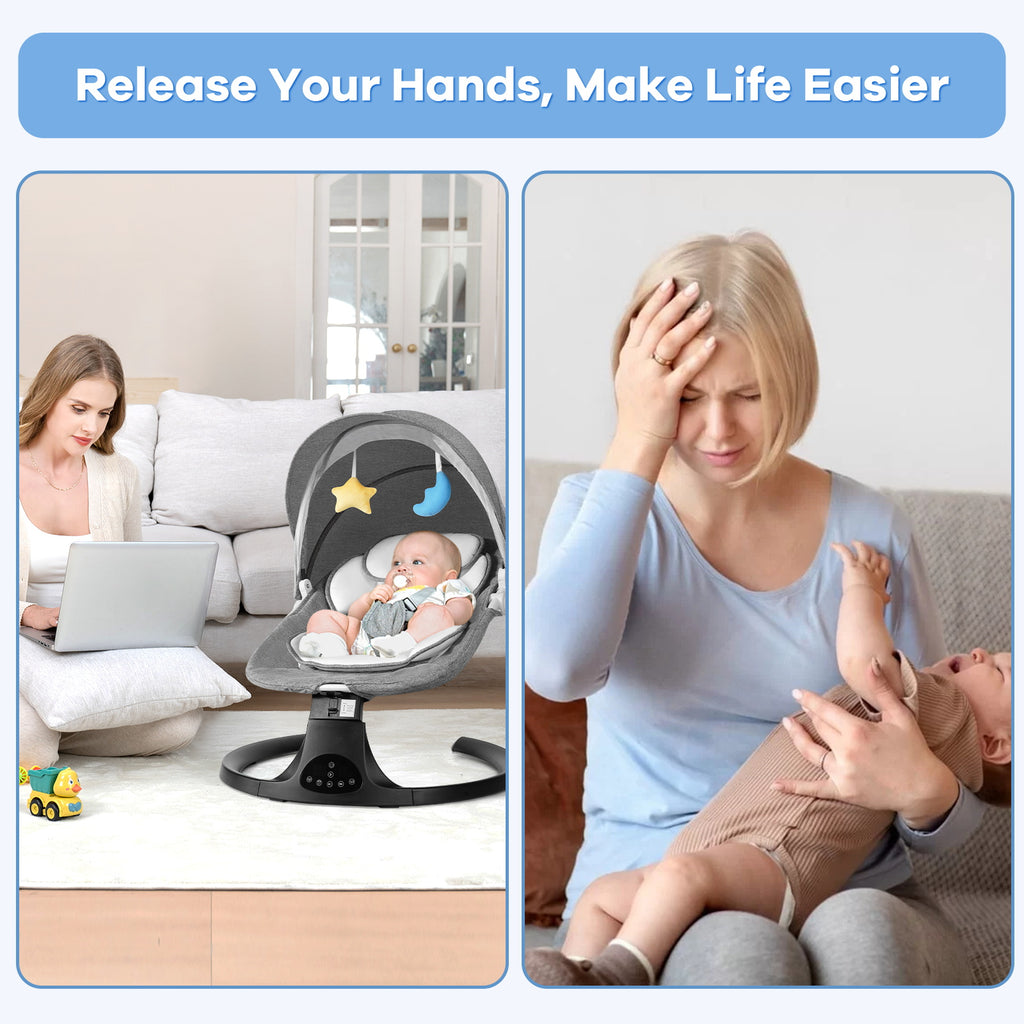Baby Electric Bassinet, Baby Rocker, 5 Speed And 10 Lullabies, Baby Bouncer,Adapter And Battery Powered, For Indoor And Outdoor Use, Remote Control