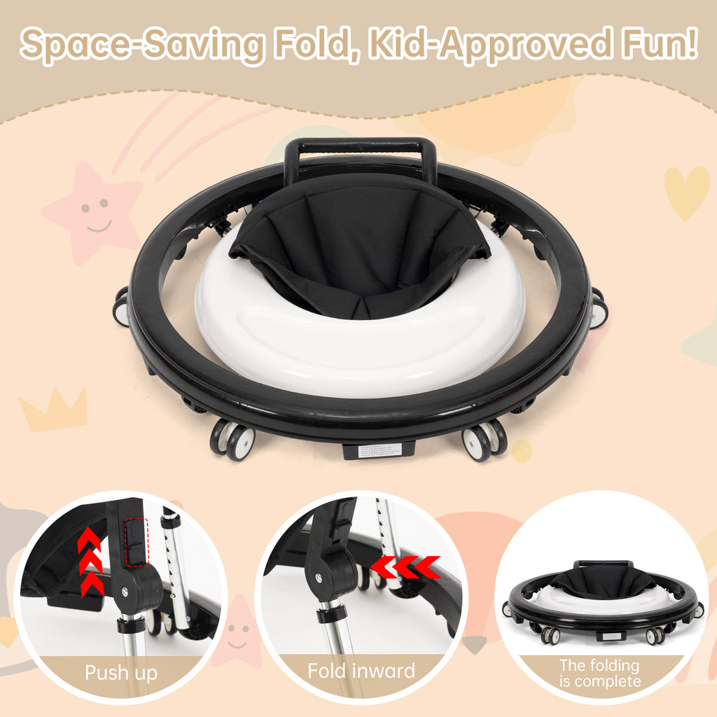 Foldable Baby Walker with Adjustable Height and Wheels, Portable Anti-Rollover Design