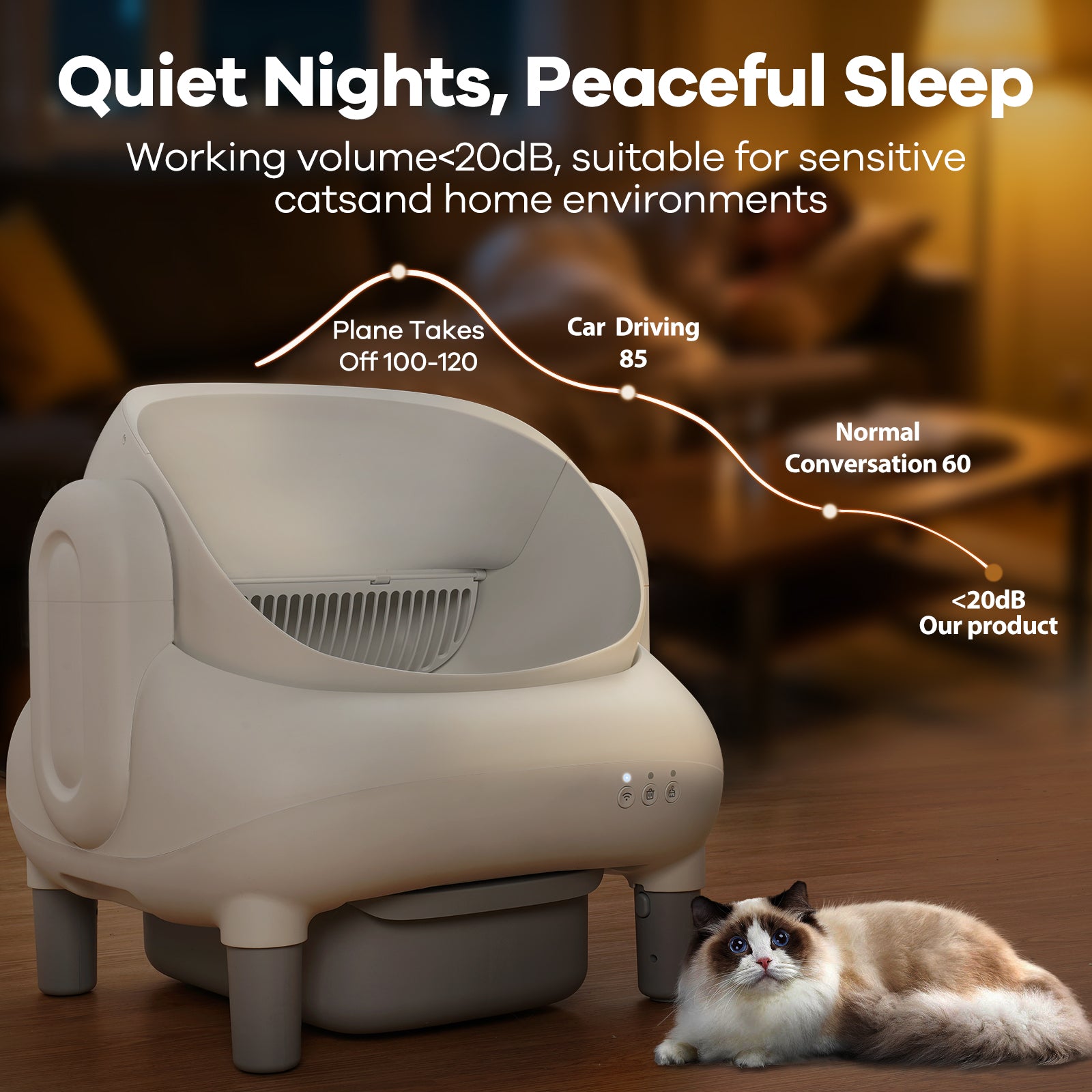 Automatic Litter Box,Open Top Self Cleaning Litter Box with App Control for Multiple Cats, Safety Sensors Protection, Odor Control Includes 2 roll Liners,Large Waste Bin, Cream White
