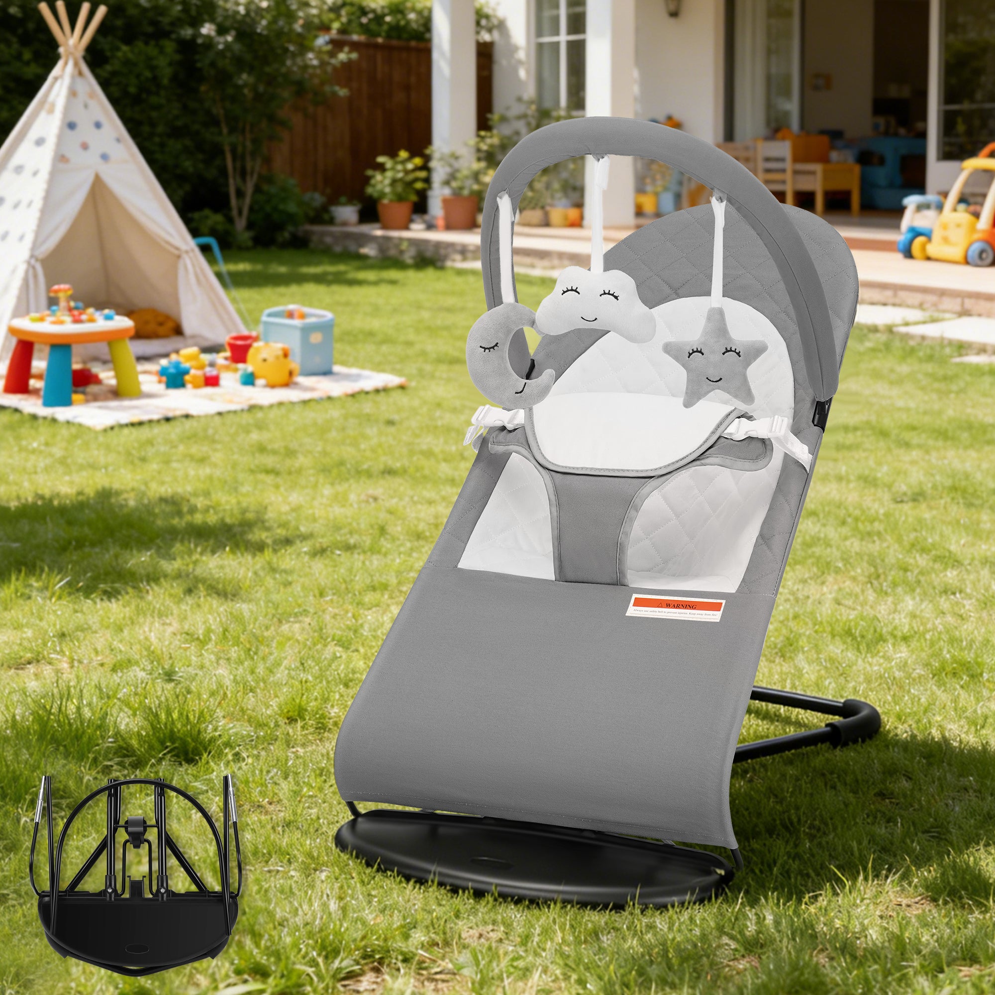 Baby Bouncer, Portable Baby Bouncer Seat for Baby 0-18 Months, 3 Modes with Rocker and Stationary Options, Infant Rocker Chair with Hanging Toys