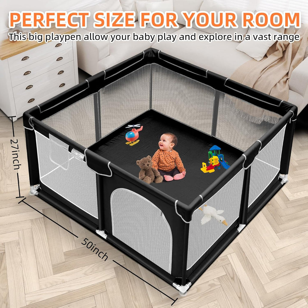 Soft-Padded Baby Playpen With Mat, Sturdy And Safe Playpen With Soft, Breathable Mesh Fabric, Suitable For Indoor And Outdoor Use, Portable And Removable Baby Playpen, Suitable For Infants And Toddlers, Essential For Babies.