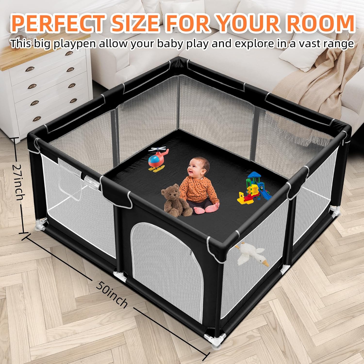 Soft-Padded Baby Playpen With Mat, Sturdy And Safe Playpen With Soft, Breathable Mesh Fabric, Suitable For Indoor And Outdoor Use, Portable And Removable Baby Playpen, Suitable For Infants And Toddlers, Essential For Babies.