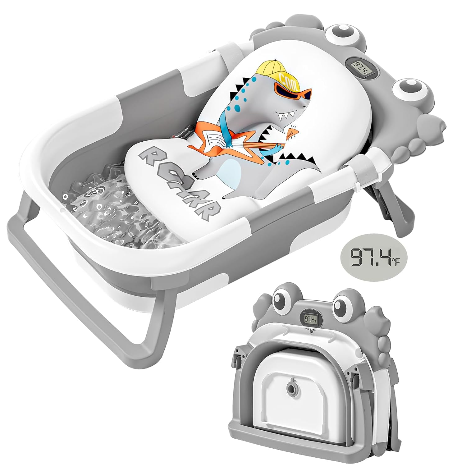 Collapsible Baby Bathtub for Newborns with Thermometer and Soft Floating Cushion Portable and Foldable Travel Baby Bath Tub for Infants to Toddler 0-36 Month